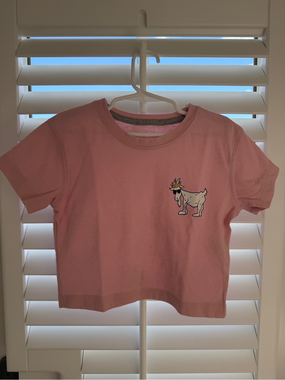 Girls' Pink Graphic Crop Tee with Crowned Goat Design